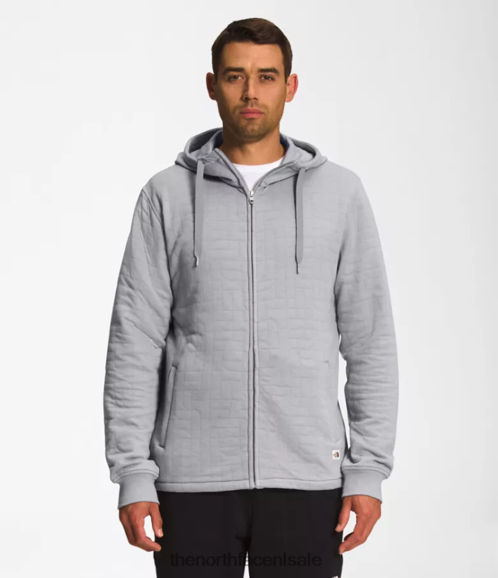Heren longs gewatteerde hoodie met volledige ritssluiting The North Face P464ZN653 kleding versmolten grijs-witte heide