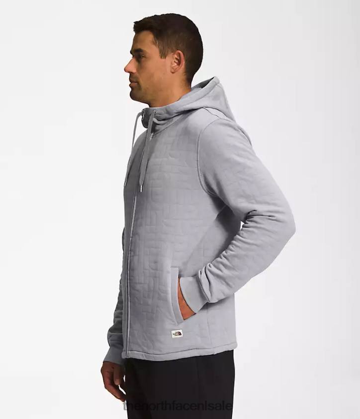 Heren longs gewatteerde hoodie met volledige ritssluiting The North Face P464ZN653 kleding versmolten grijs-witte heide