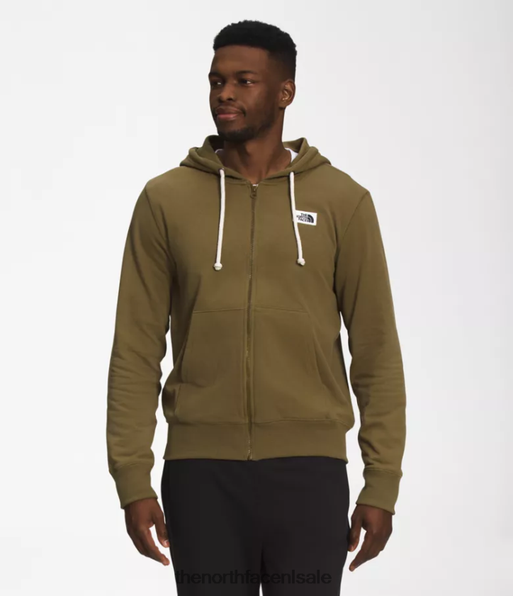 Heren Heritage patch hoodie met volledige ritssluiting The North Face P464ZN705 kleding militaire olijf
