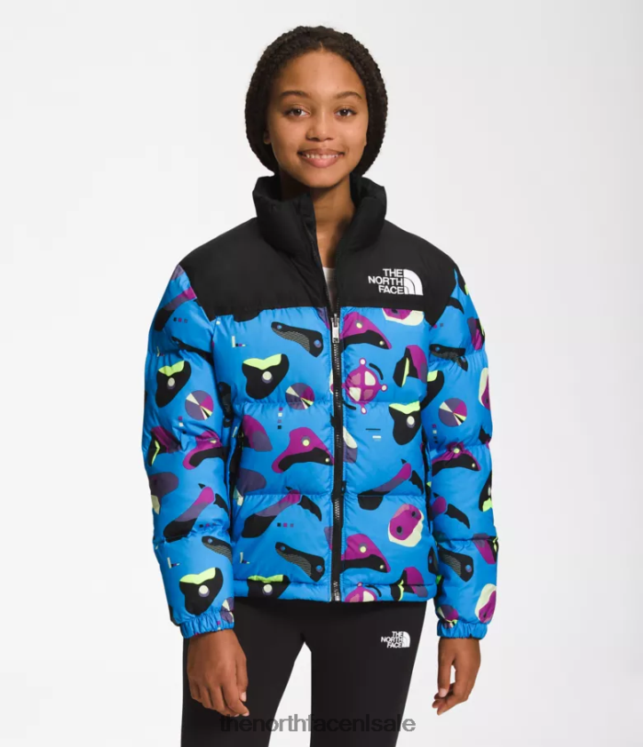kinderen Retro nuptse jasje uit 1996 The North Face P464ZN909 kleding super sonische blauwe infographic print