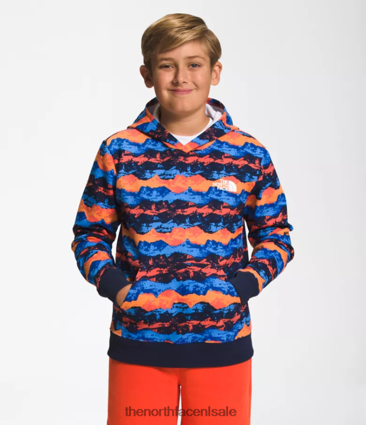 kinderen Camp fleece trui met capuchon The North Face P464ZN1107 kleding retro oranje bergpanoramaprint