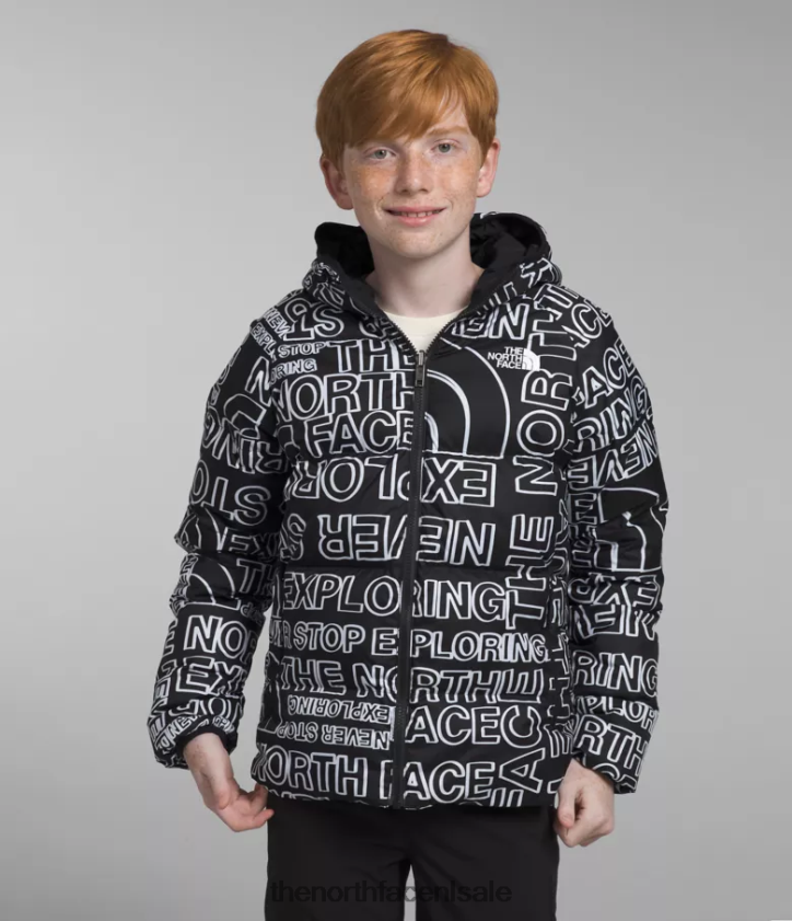 kinderen omkeerbare North-down jas met capuchon The North Face P464ZN817 kleding tnf zwarte tnf marker-logoprint
