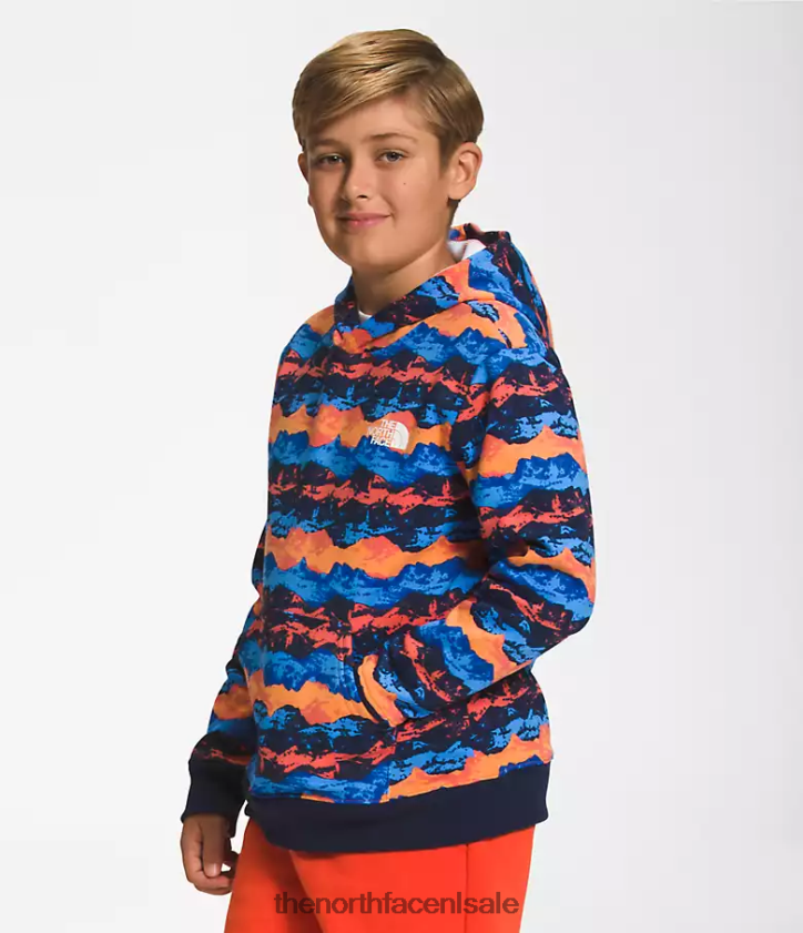kinderen Camp fleece trui met capuchon The North Face P464ZN1107 kleding retro oranje bergpanoramaprint