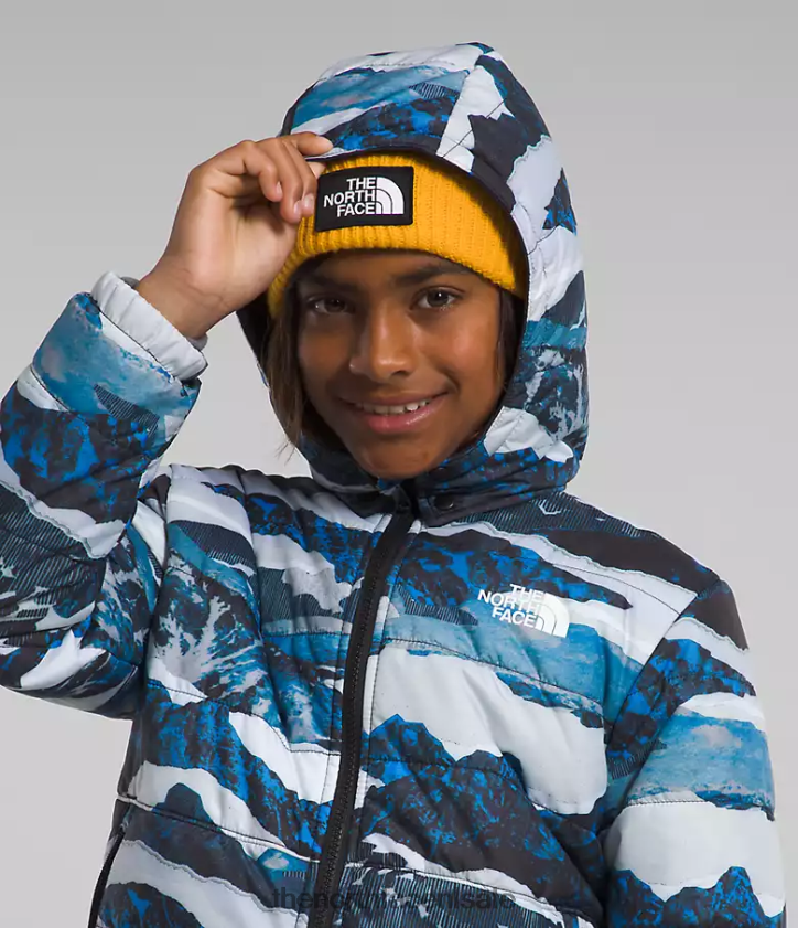 kinderen Omkeerbaar MT Chimbo jack met capuchon en volledige ritssluiting The North Face P464ZN80 kleding optische blauwe bergtraverseprint