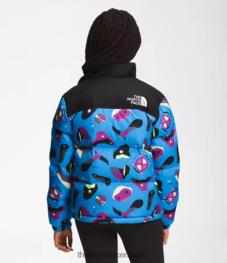 kinderen Retro nuptse jasje uit 1996 The North Face P464ZN909 kleding super sonische blauwe infographic print