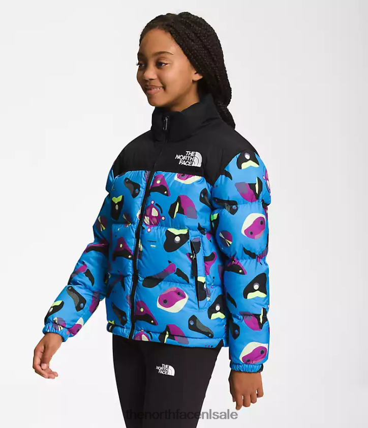 kinderen Retro nuptse jasje uit 1996 The North Face P464ZN909 kleding super sonische blauwe infographic print