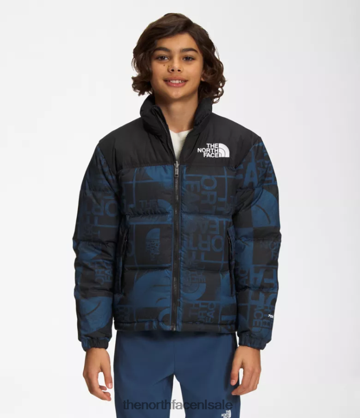 kinderen bedrukt retro nuptse jasje uit 1996 The North Face P464ZN686 kleding schaduwblauwe spuitverf