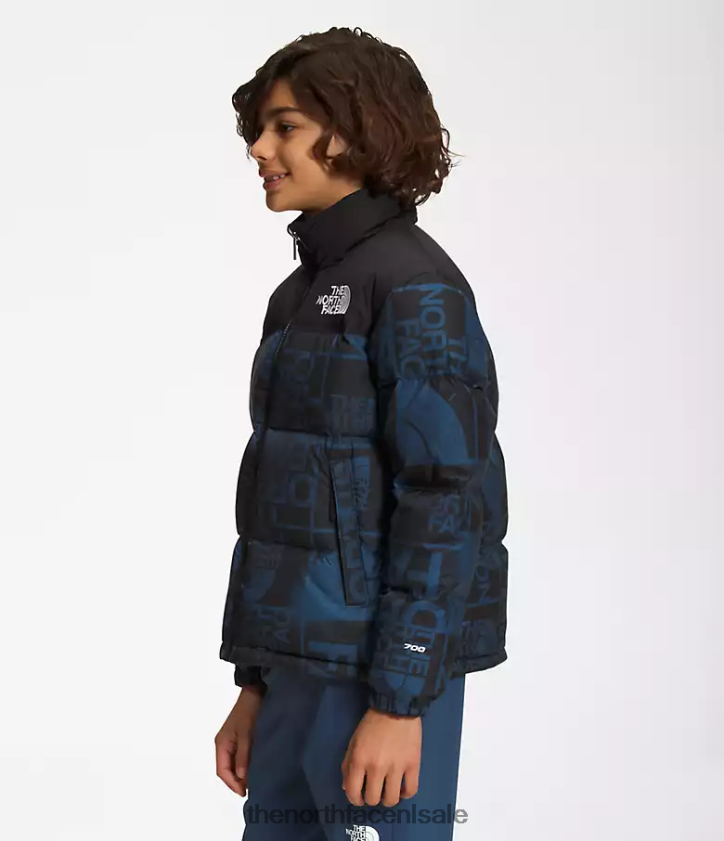 kinderen bedrukt retro nuptse jasje uit 1996 The North Face P464ZN686 kleding schaduwblauwe spuitverf