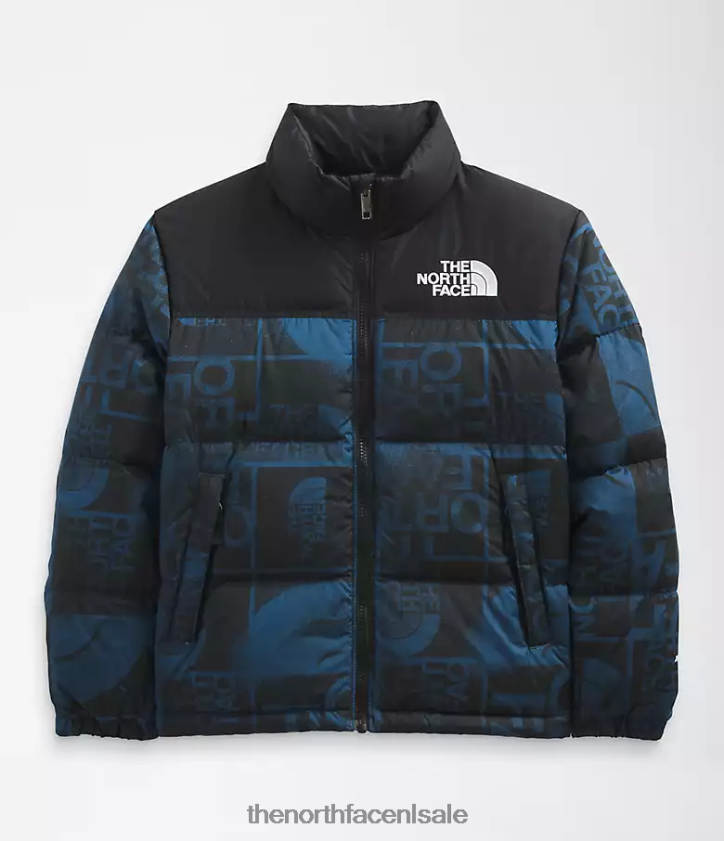 kinderen bedrukt retro nuptse jasje uit 1996 The North Face P464ZN686 kleding schaduwblauwe spuitverf