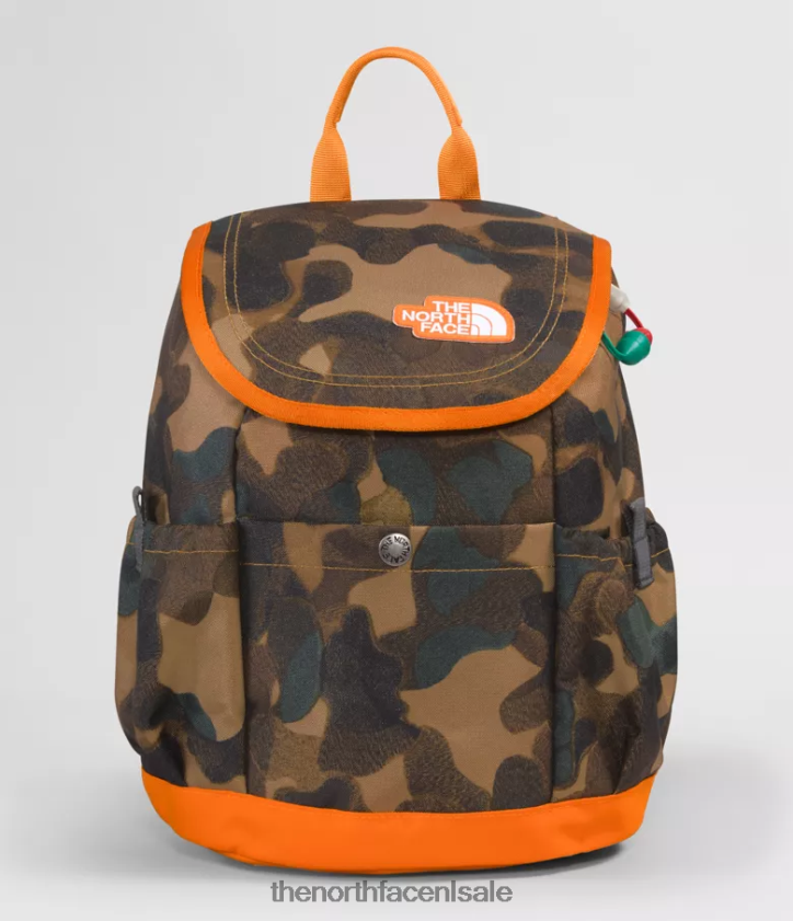 kinderen mini-ontdekkingsrugzak voor jongeren The North Face P464ZN396 accessoire utility bruine camouflagetextuurprint/mandarijn