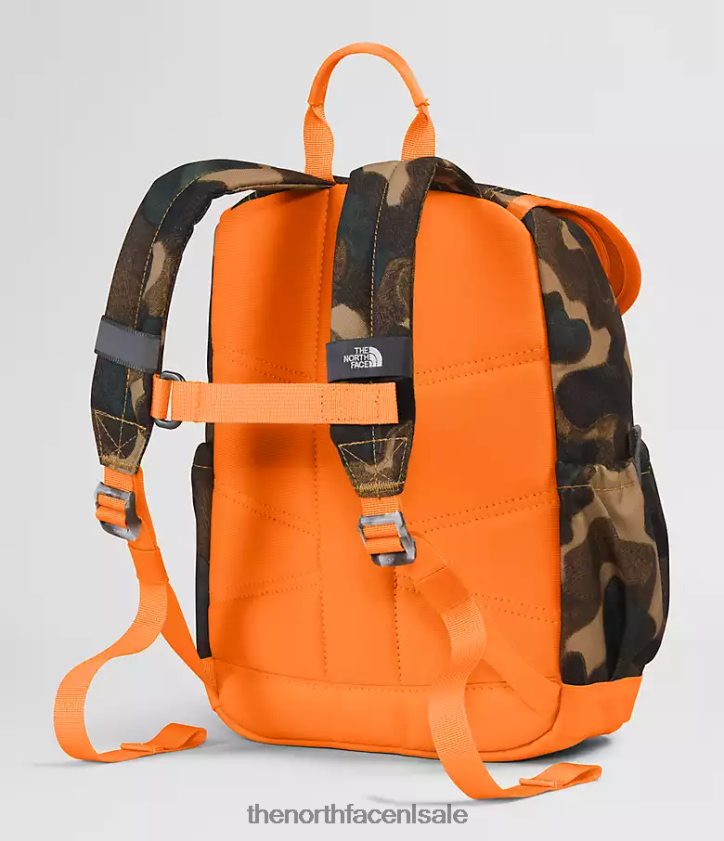kinderen mini-ontdekkingsrugzak voor jongeren The North Face P464ZN396 accessoire utility bruine camouflagetextuurprint/mandarijn