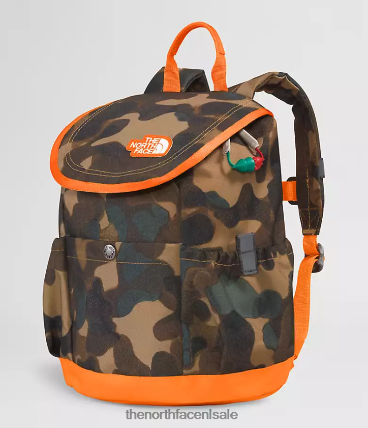 kinderen mini-ontdekkingsrugzak voor jongeren The North Face P464ZN396 accessoire utility bruine camouflagetextuurprint/mandarijn