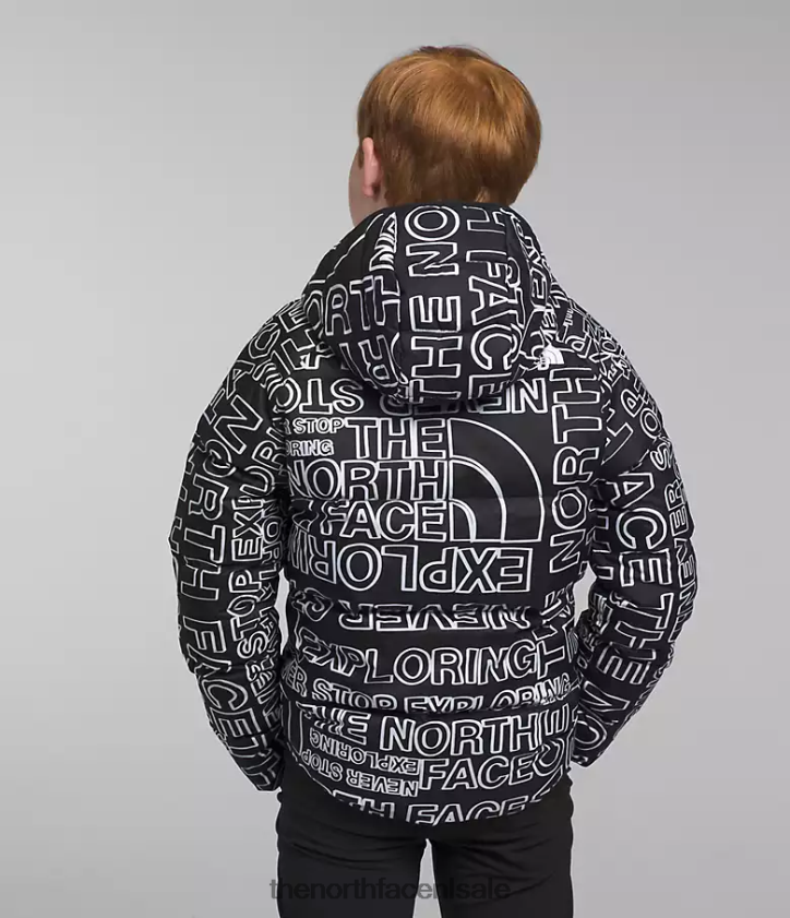 kinderen omkeerbare North-down jas met capuchon The North Face P464ZN817 kleding tnf zwarte tnf marker-logoprint