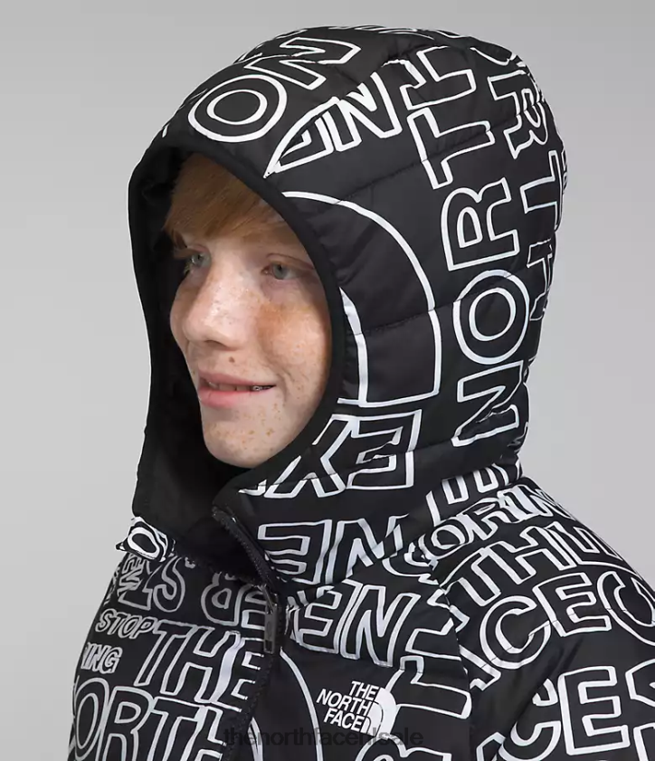 kinderen omkeerbare North-down jas met capuchon The North Face P464ZN817 kleding tnf zwarte tnf marker-logoprint