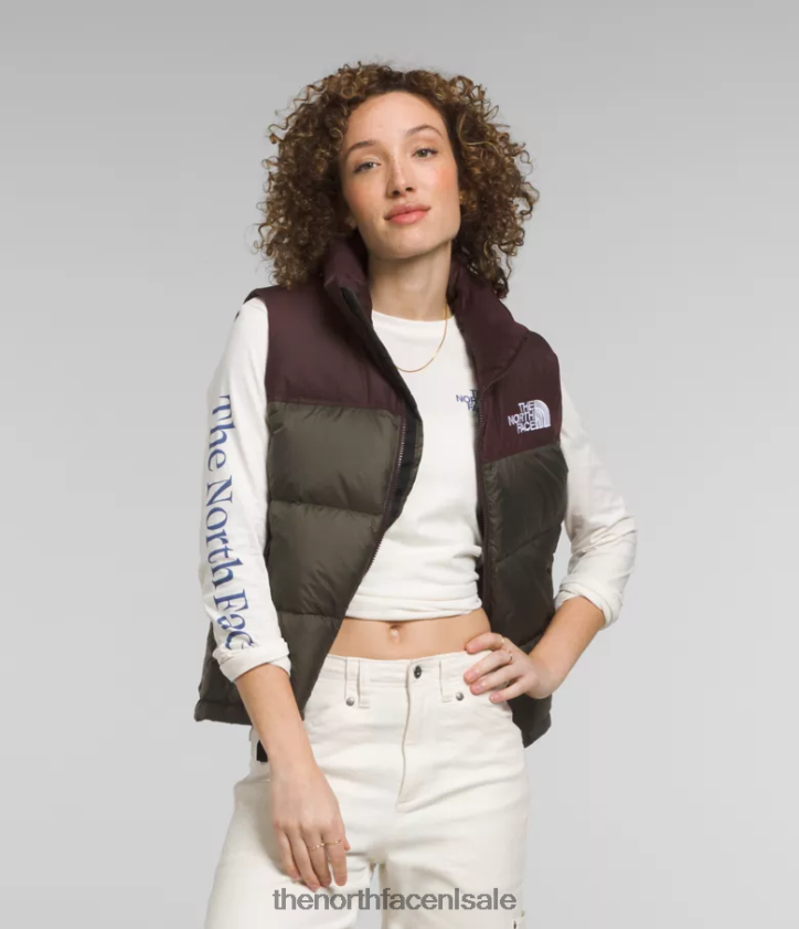 vrouwen Retro nuptse-vest uit 1996 The North Face P464ZN432 kleding nieuw taupegroen/kolenbruin