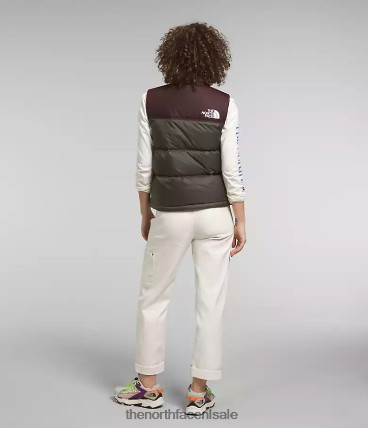 vrouwen Retro nuptse-vest uit 1996 The North Face P464ZN432 kleding nieuw taupegroen/kolenbruin
