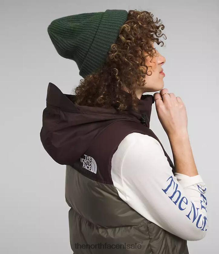 vrouwen Retro nuptse-vest uit 1996 The North Face P464ZN432 kleding nieuw taupegroen/kolenbruin
