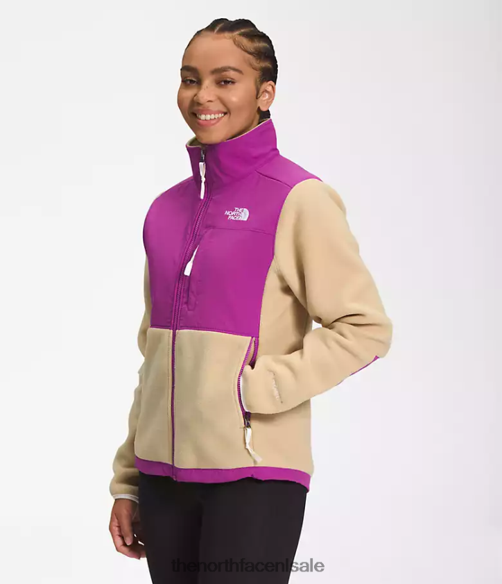 vrouwen denali jas The North Face P464ZN149 kleding kaki steen/paarse cactusbloem/gardenia wit